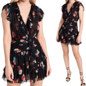 Ulla‎ Johnson Zina Nocturne Ruffle Shibori Silk Crinkle Chiffon Mini Dress 2
